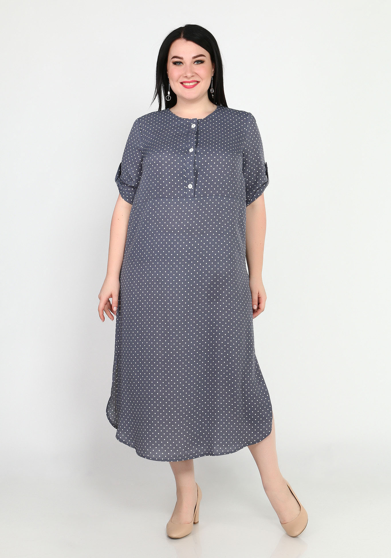 Платье-рубашка с застежкой Elletto Life, размер 56, цвет серый - фото 1