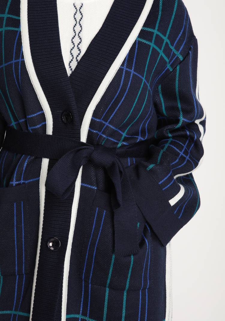 Кардиган в клетку с карманами и поясом шир.  750, рис. 12