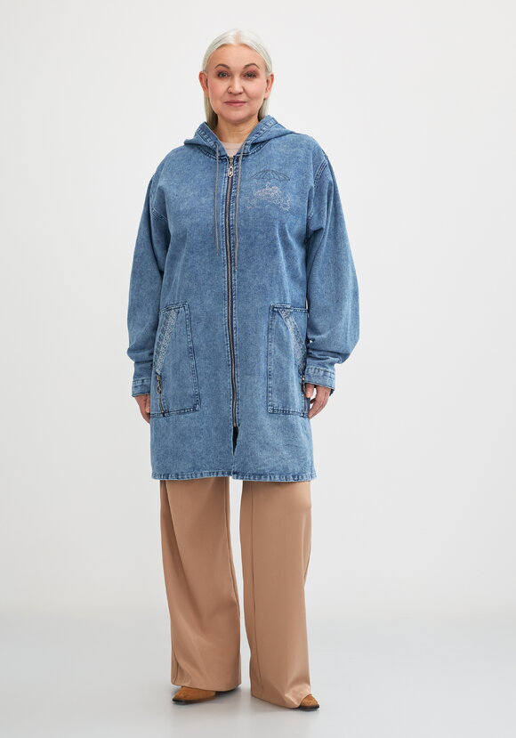 Куртка джинсовая удлиненная со стразами шир.  580, рис. 4