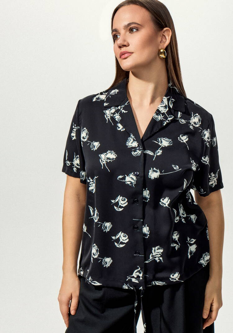 Блуза с отложным воротником в цветочек шир.  750, рис. 4