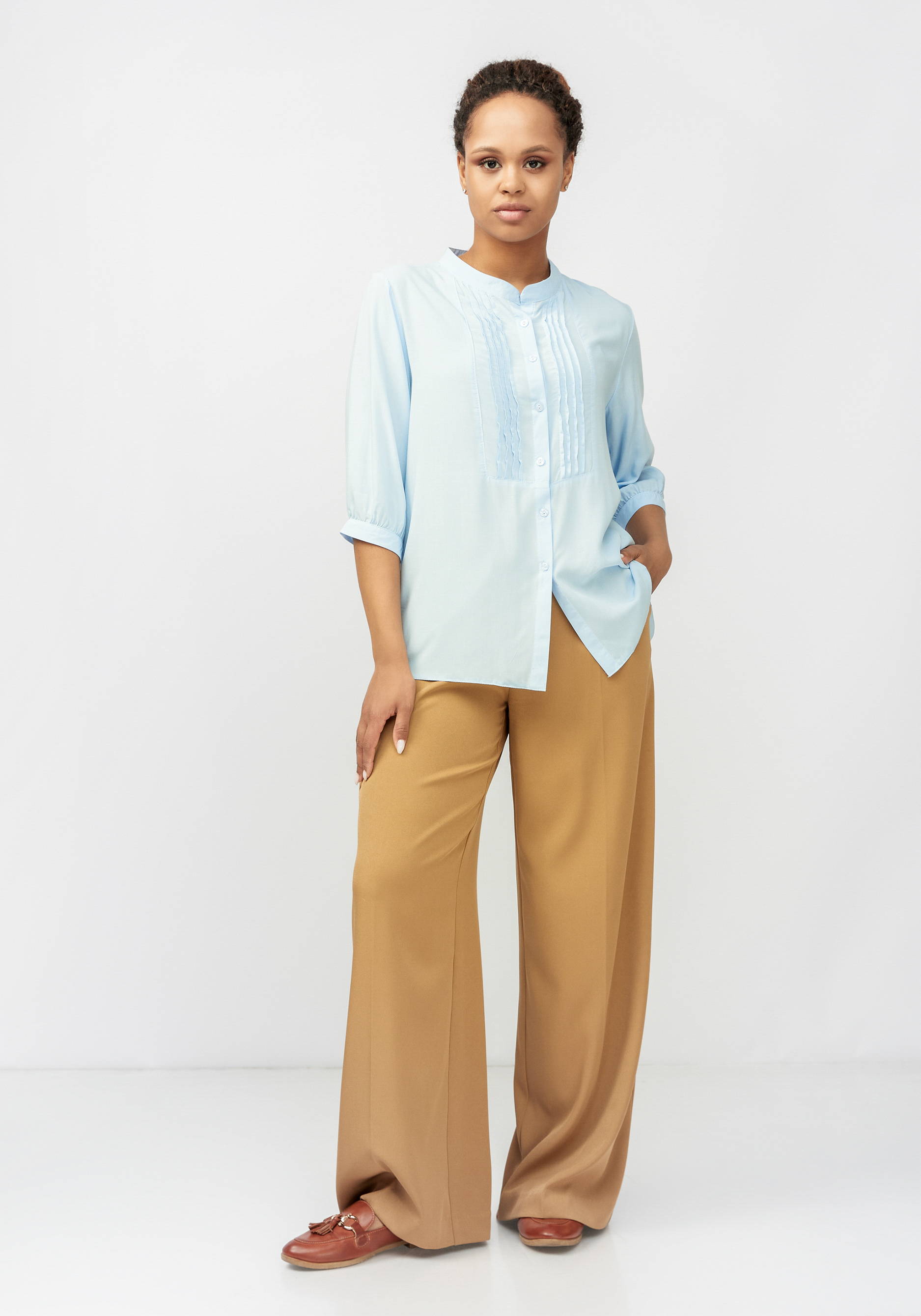 Блуза с оригинальной вставкой и складками VeraVo, размер 54, цвет голубой - фото 7