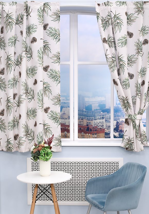 Комплект портьер с подхватами Еловые ветки шир.  580, рис. 1