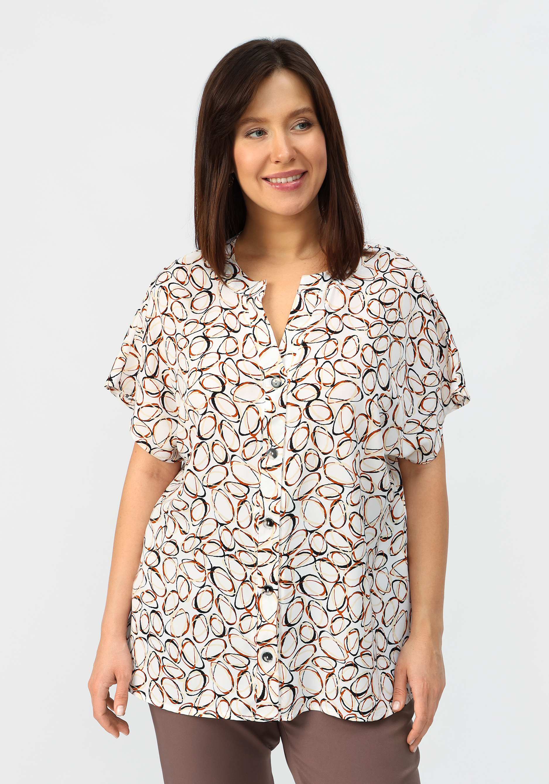 Блуза удлиненная с вырезом VeraVo, размер 60, цвет белый - фото 1