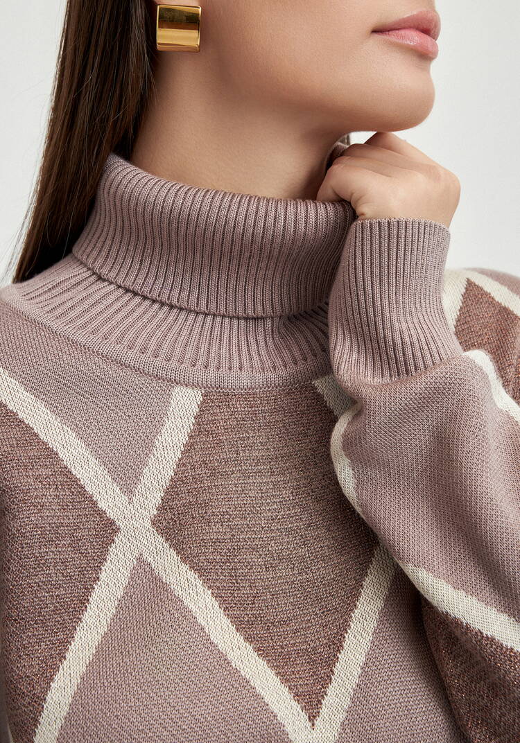 Свитер с рисунком ромбы и метанитью шир.  750, рис. 5