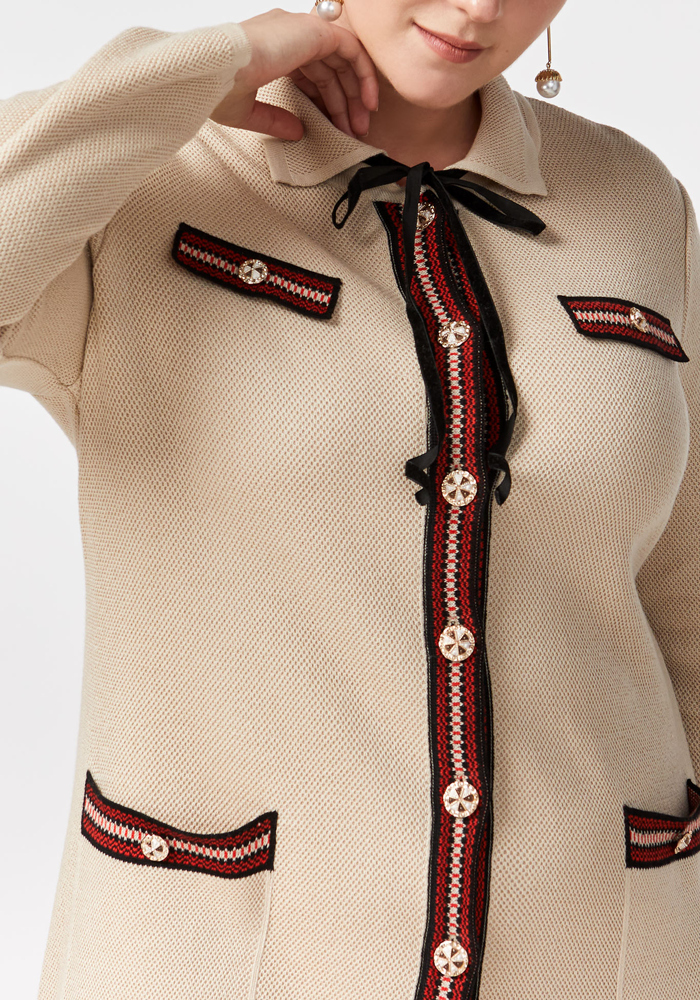 Платье миди с бархатной завязкой на горловине Vivawool, размер 52, цвет светло-бежевый - фото 4