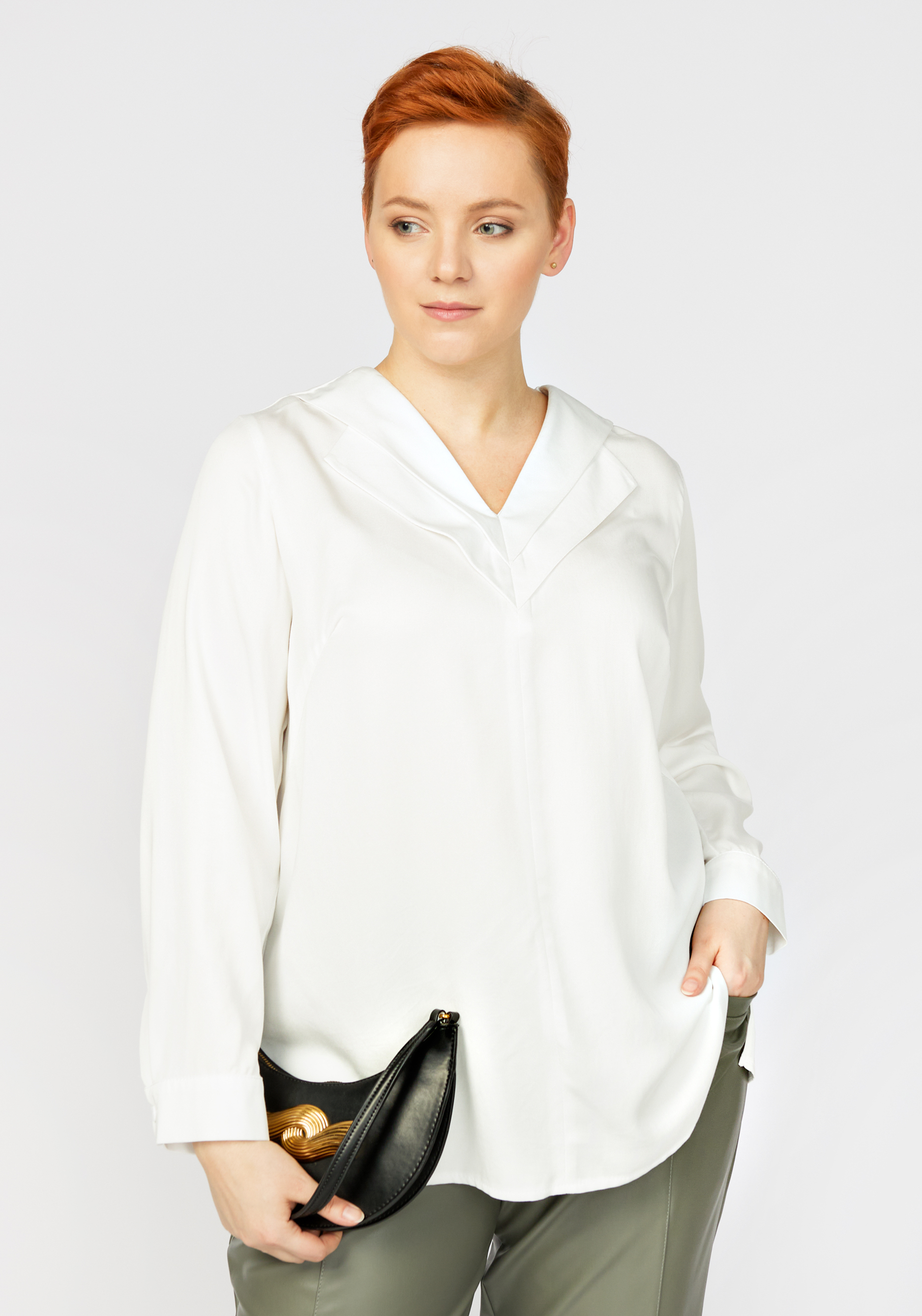 Блуза с оригинальной отделкой по горловине G.Grosso, цвет белый, размер 52-54 - фото 1