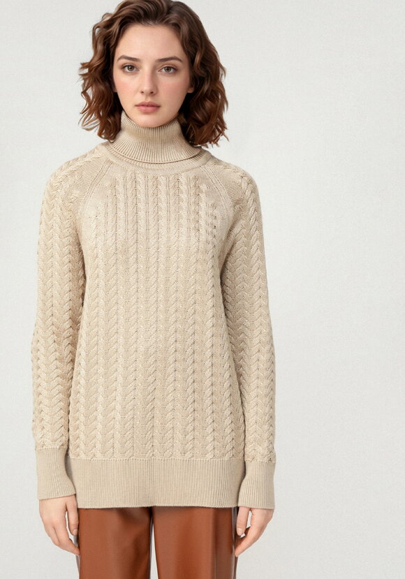 Свитер вязаный с косами и высоким горлом шир.  580, рис. 34