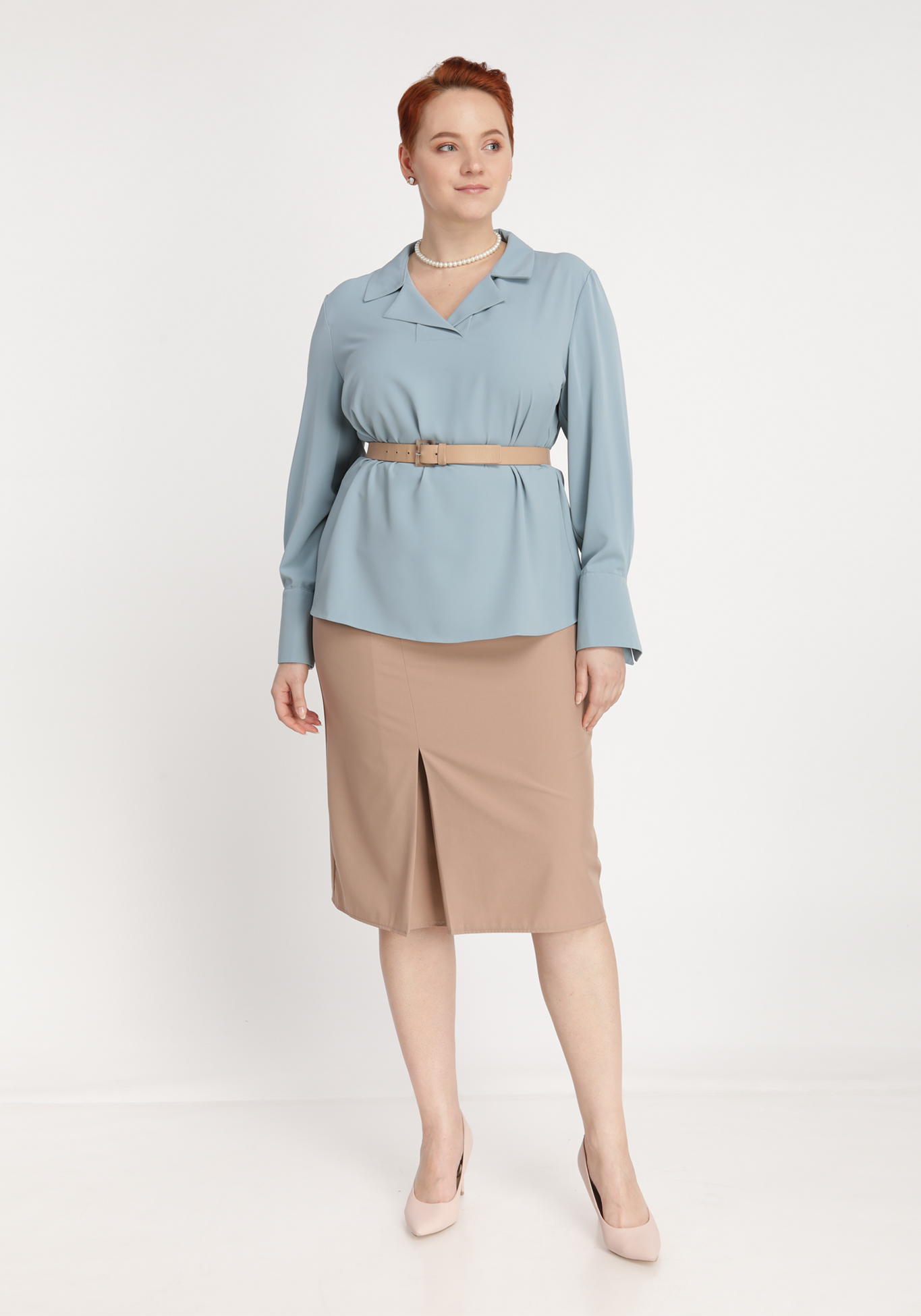 Блуза однотонная с воротником Polina Romanova, размер 48, цвет голубой - фото 2