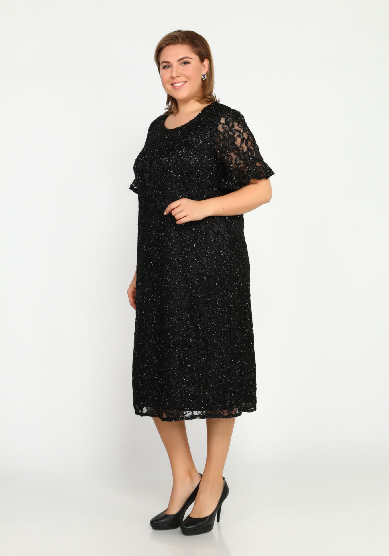 Платье с блеском и узором Bel Fiore, размер 48, цвет баклажановый - фото 3