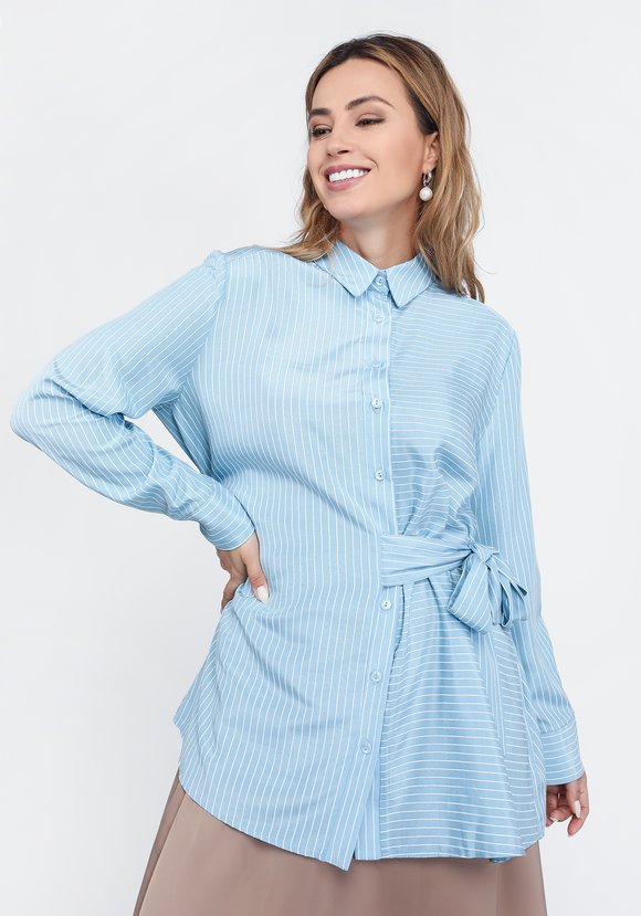 Блуза в полоску с завязкой на талии шир.  580, рис. 5