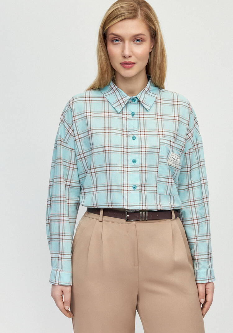 Рубашка в клетку с комбинацией трикотажа шир.  750, рис. 1