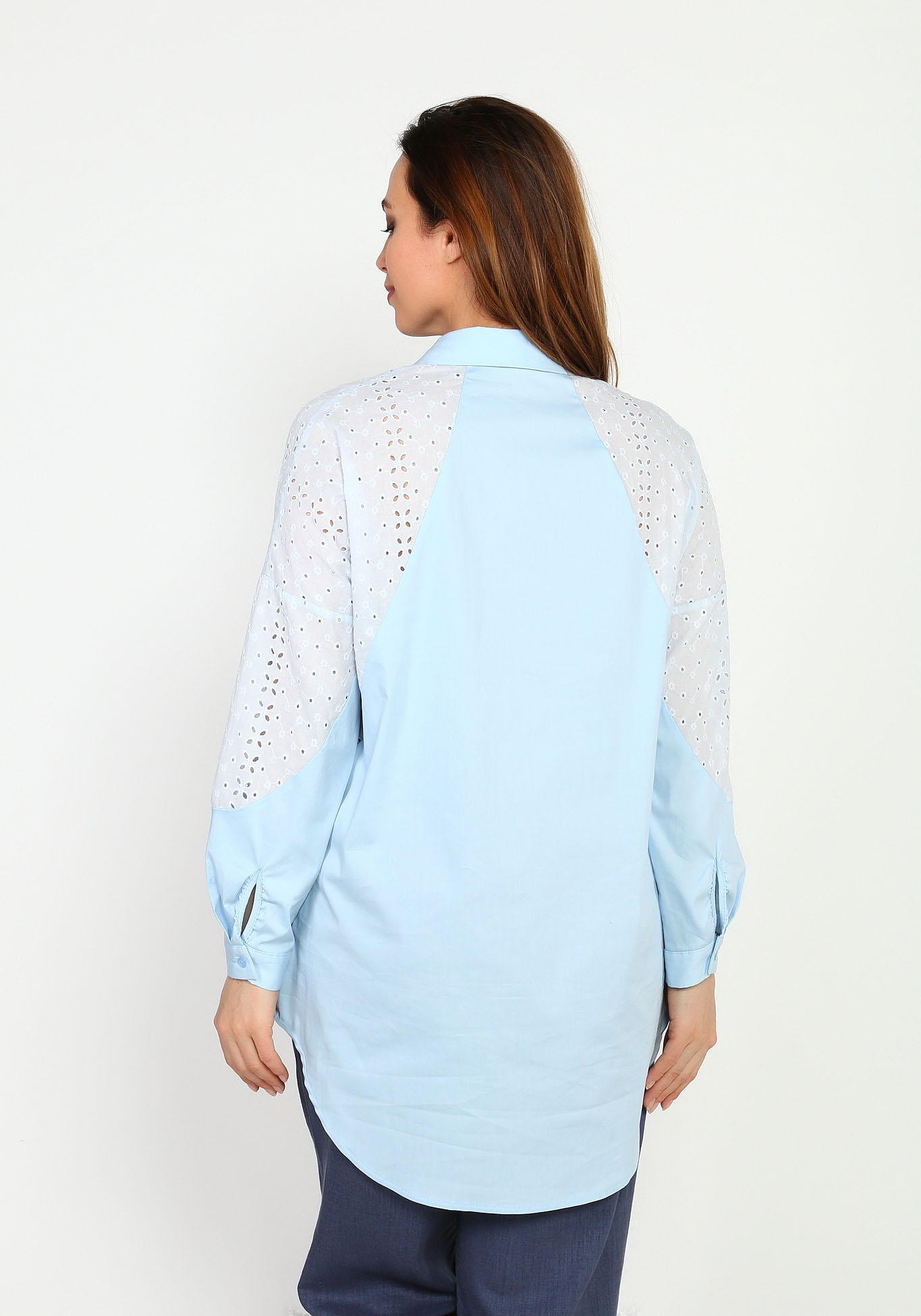 Блуза с вставками из кружевного шитья Frida, размер 44, цвет голубой - фото 8