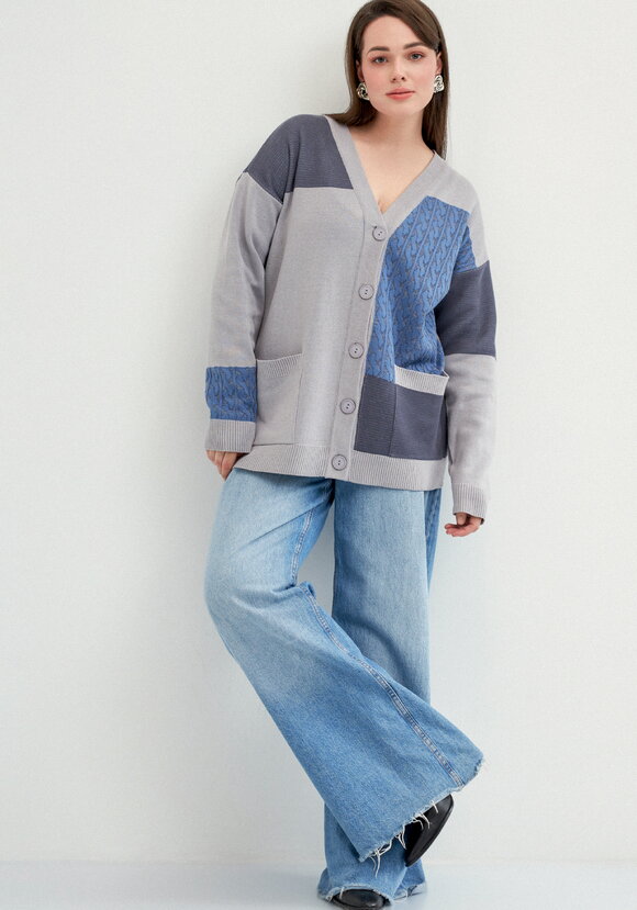 Кардиган с разноцветными вставками шир.  580, рис. 17