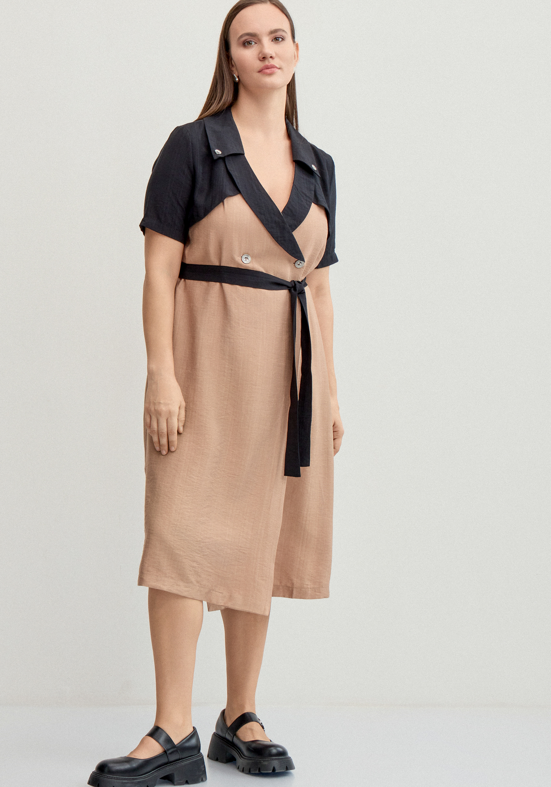 

Платье с контрастными плечиками, Бежевый