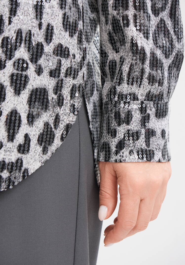 Блуза с анималистическим принтом в паетках шир.  750, рис. 5