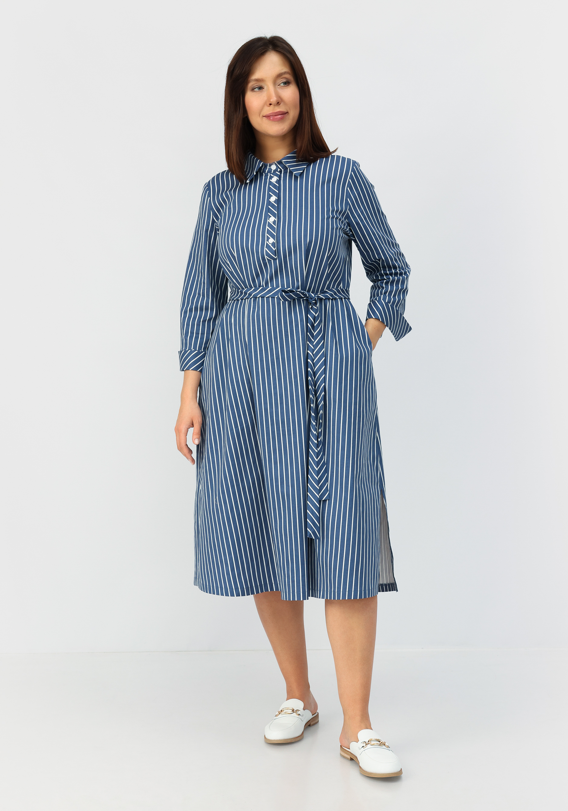 Платье-рубашка с отложным воротником VeraVo, размер 56, цвет синий - фото 10