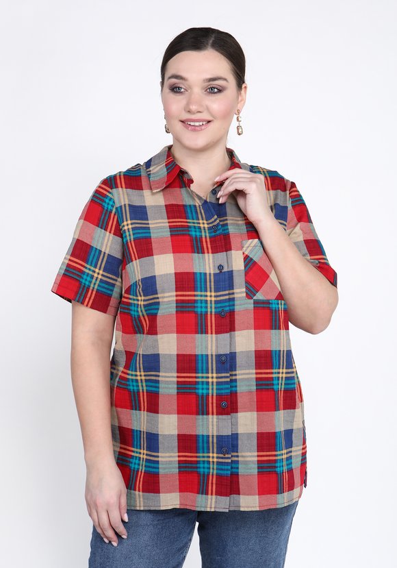 Блуза Стильная клетка шир.  580, рис. 9
