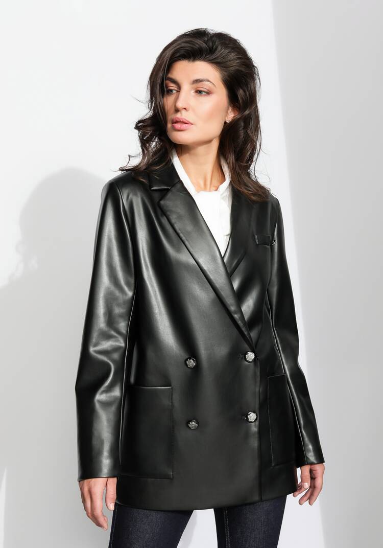 Пиджак двубортный из экокожи шир.  750, рис. 8