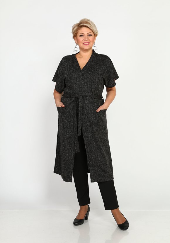 Кардиган с карманами и поясом удлиненный шир.  580, рис. 1