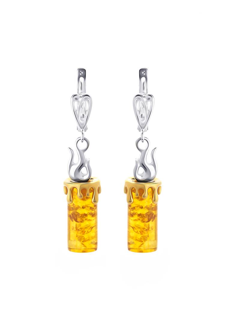 Серебряные серьги Янтарная свеча шир.  750, рис. 1