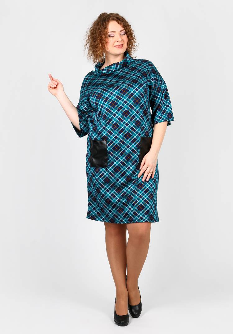 Платье в клетку с карманами из эко-кожи шир.  750, рис. 7