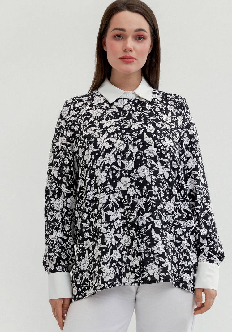 Блуза с контрастными манжетами и воротом шир.  750, рис. 4