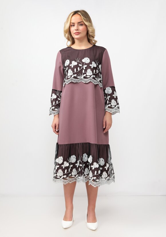 Платье А-силуэта с ажурной кокеткой шир.  580, рис. 4