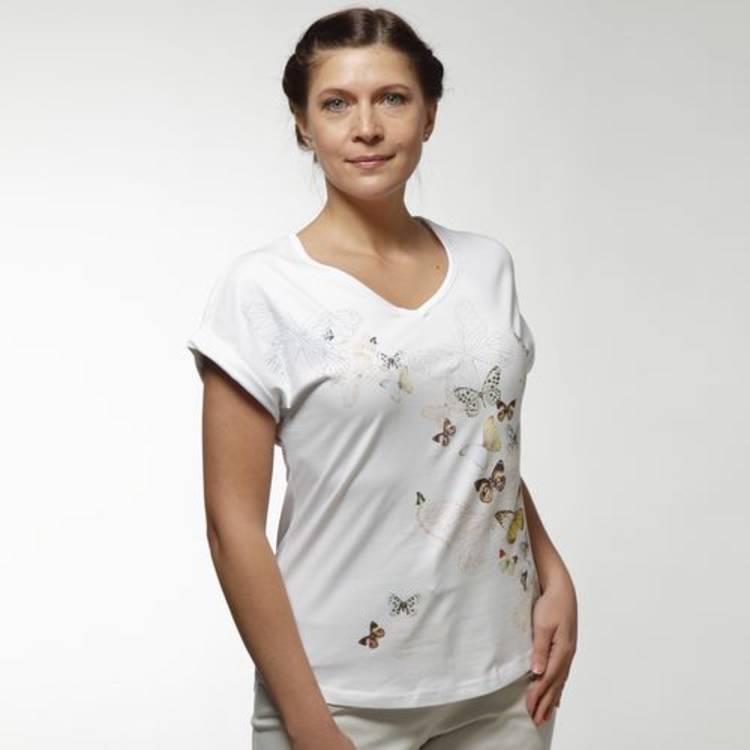 Женская блуза с принтом Летние бабочки шир.  750, рис. 1