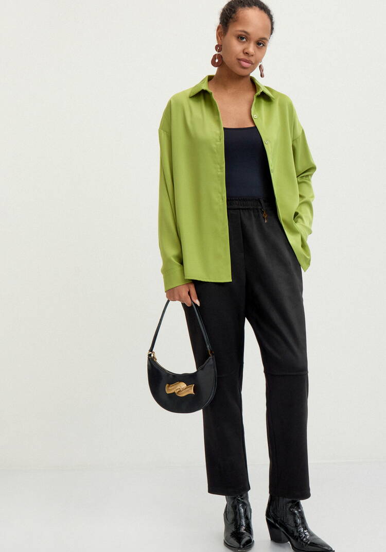 Брюки из замши прямые на резинке по поясу шир.  750, рис. 9