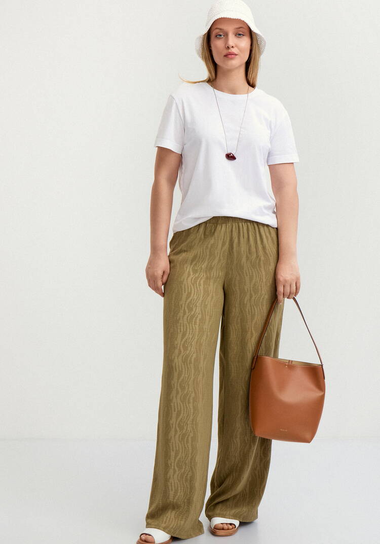 Брюки широкие с оригинальным принтом на ткани шир.  750, рис. 23