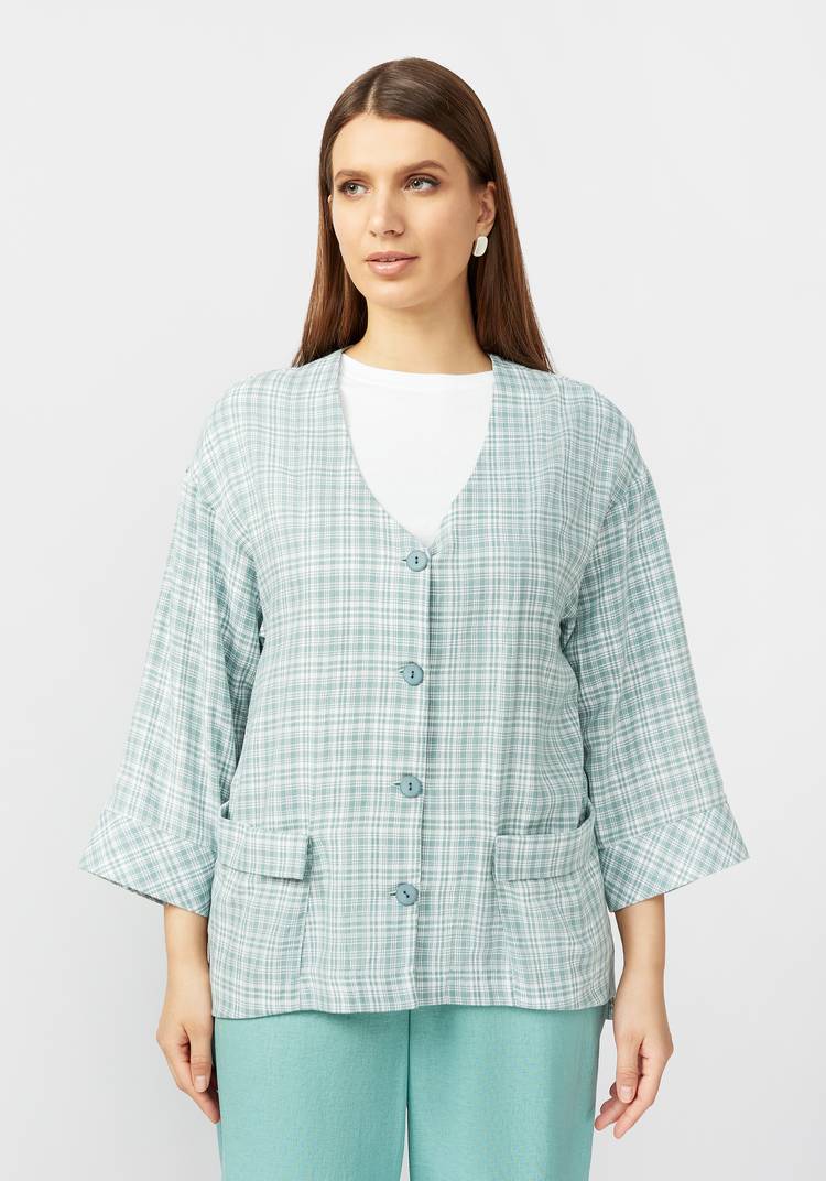 Пиджак в клетку из хлопка шир.  750, рис. 4