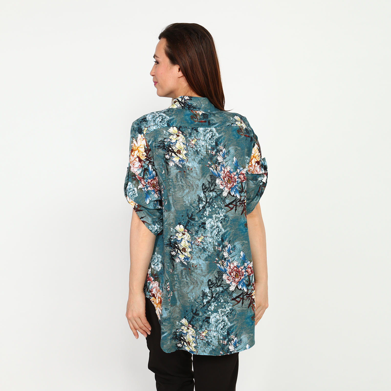 Блуза с принтом на пуговицах Bianka Modeno, размер 50, цвет сиреневый - фото 9