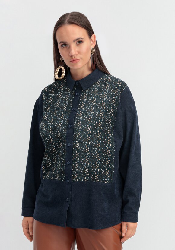 Рубашка из микровельвета с цветочной вставкой шир.  580, рис. 9