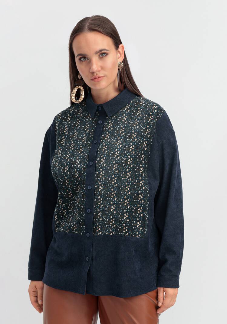 Рубашка из микровельвета с цветочной вставкой шир.  750, рис. 9