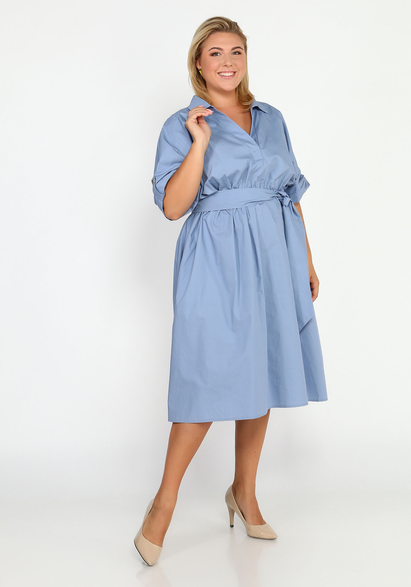 Платье с эффектным поясом Elletto Life, размер 46, цвет бежевый - фото 1