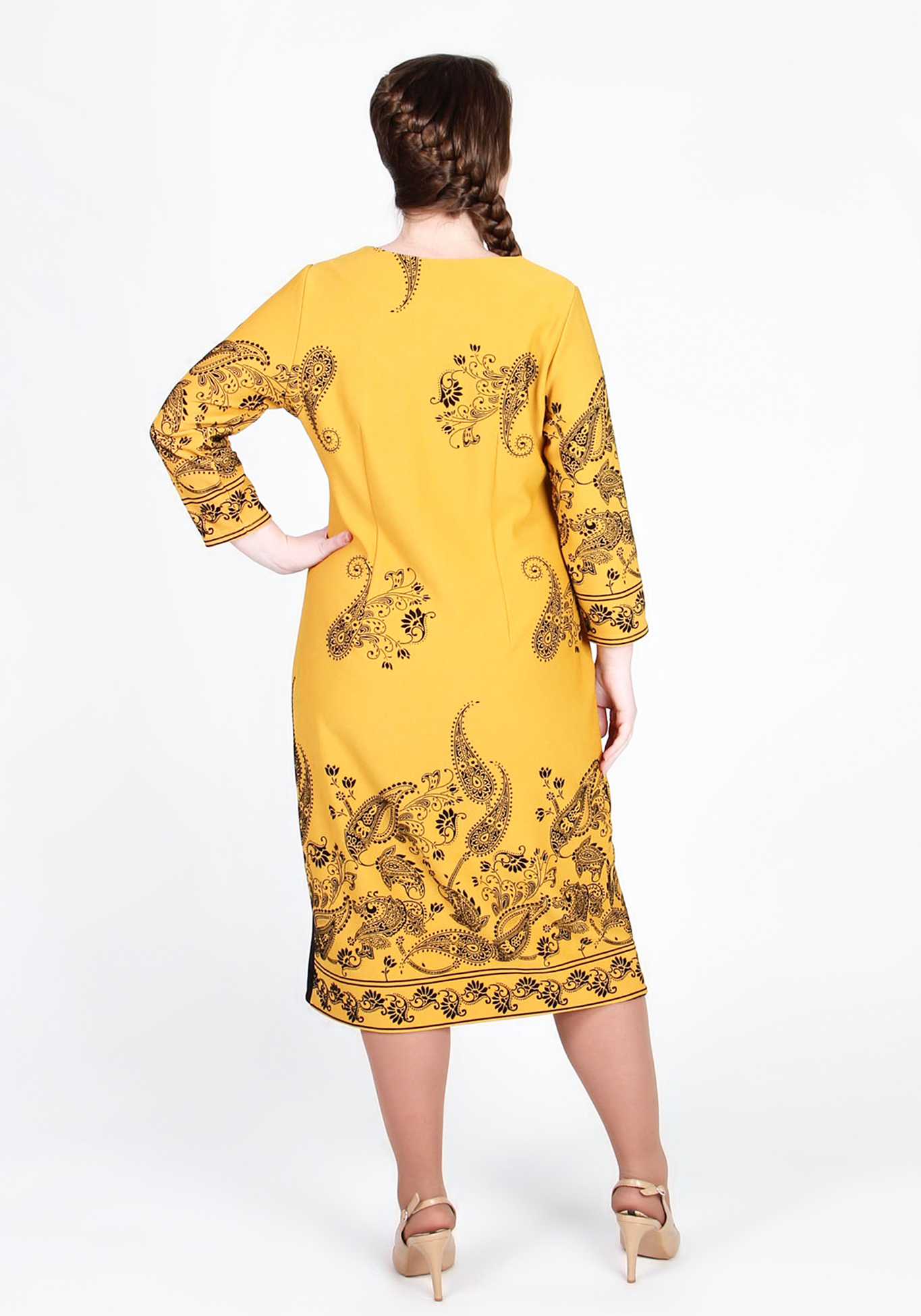 Платье-миди с оригинальной контрастной вставкой GalaGrosso, цвет желтый, размер 52 - фото 2