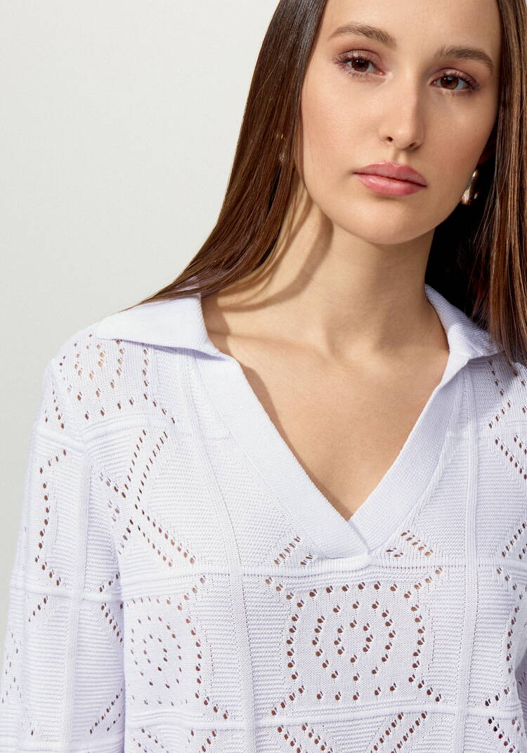 Туника с ажурным рисунком и воротником поло шир.  750, рис. 5