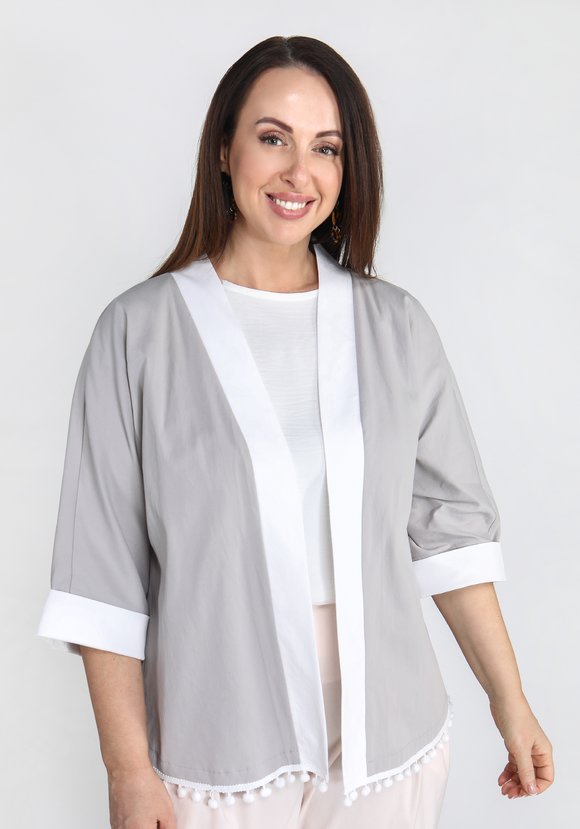 Кардиган летний с декоративной отделкой шир.  580, рис. 7