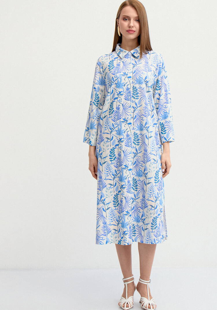 Платье-рубашка изо льна с принтом шир.  750, рис. 12