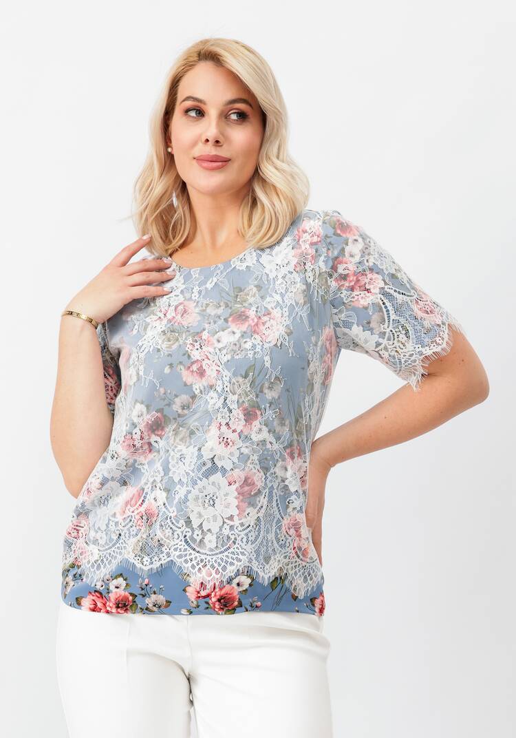 Блуза цветочная с кружевом шир.  750, рис. 22
