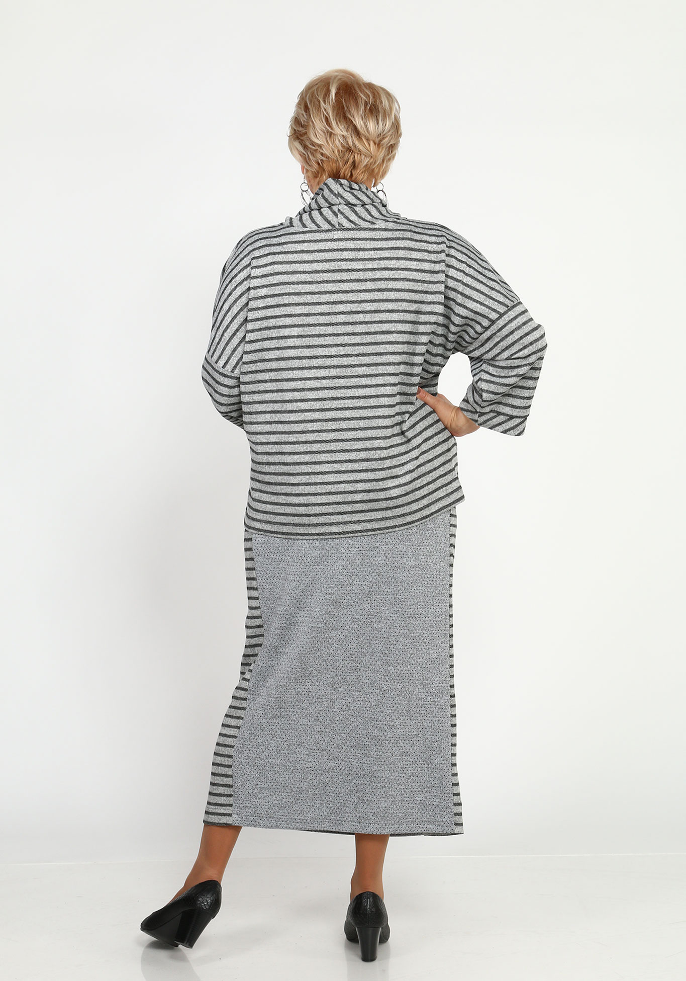 Комплект: юбка и джемпер с воротником Синель, размер 46, цвет серый - фото 9