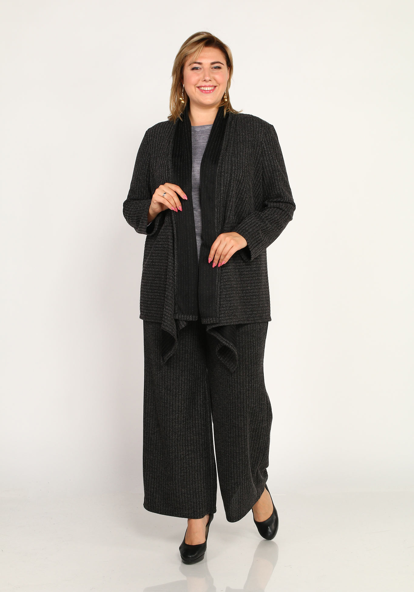 Комплект тройка: брюки, кардиган и блуза Frida, размер 44, цвет графитовый - фото 2