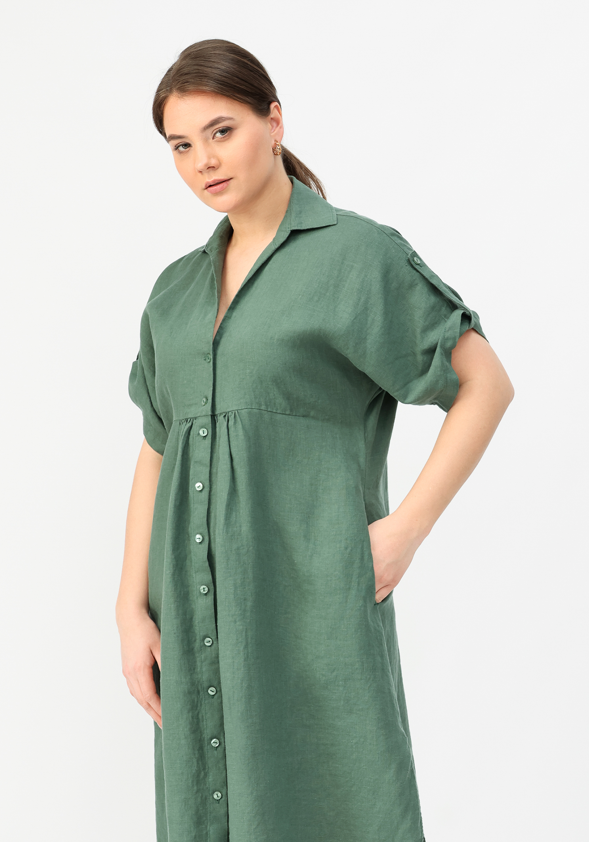 Платье-туника из льна "Оливия" BfC, размер 52, цвет зеленый - фото 3