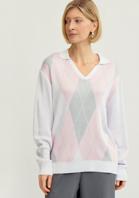 Джемпер с воротом-поло и ромбовидным узором шир.  580, рис. 4