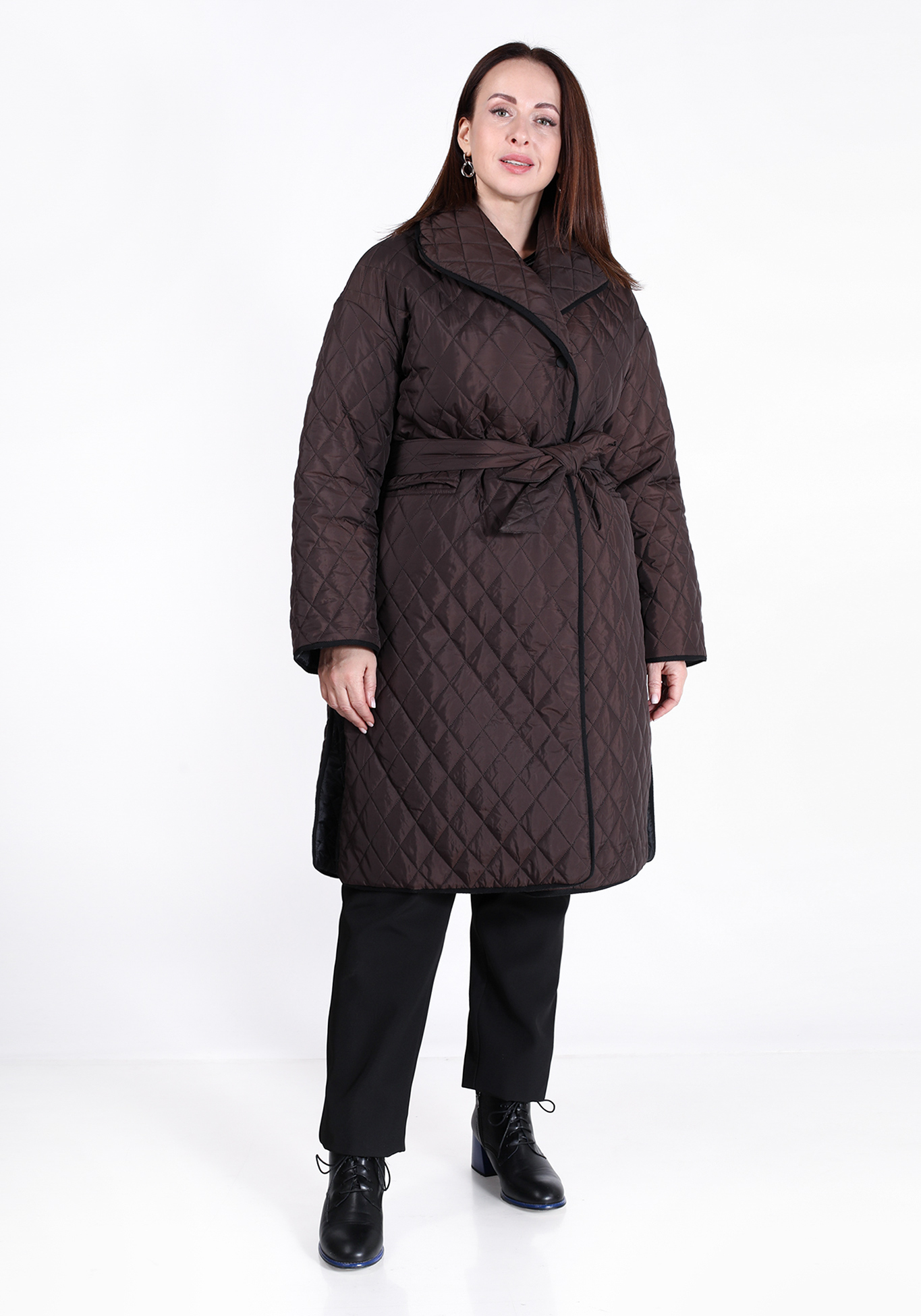 Пальто стеганое свободного кроя с поясом стеганое тканое пальто свободного кроя со съемным поясом corneliani черный
