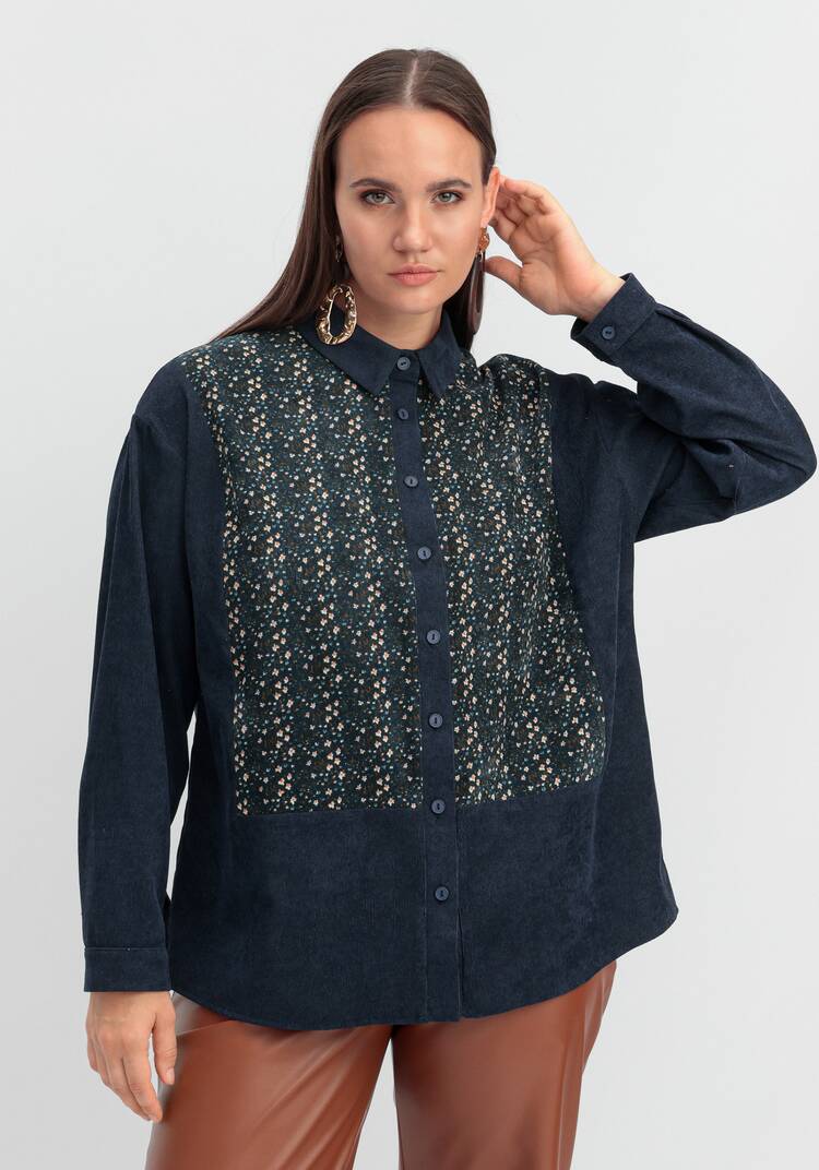 Рубашка из микровельвета с цветочной вставкой шир.  750, рис. 16