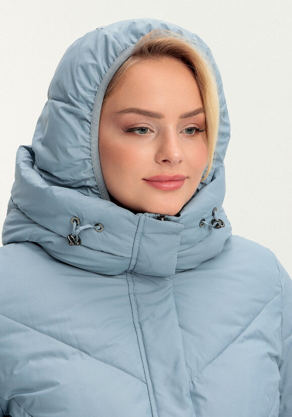 Пуховик стеганый свободного кроя с капюшоном шир.  580, рис. 47