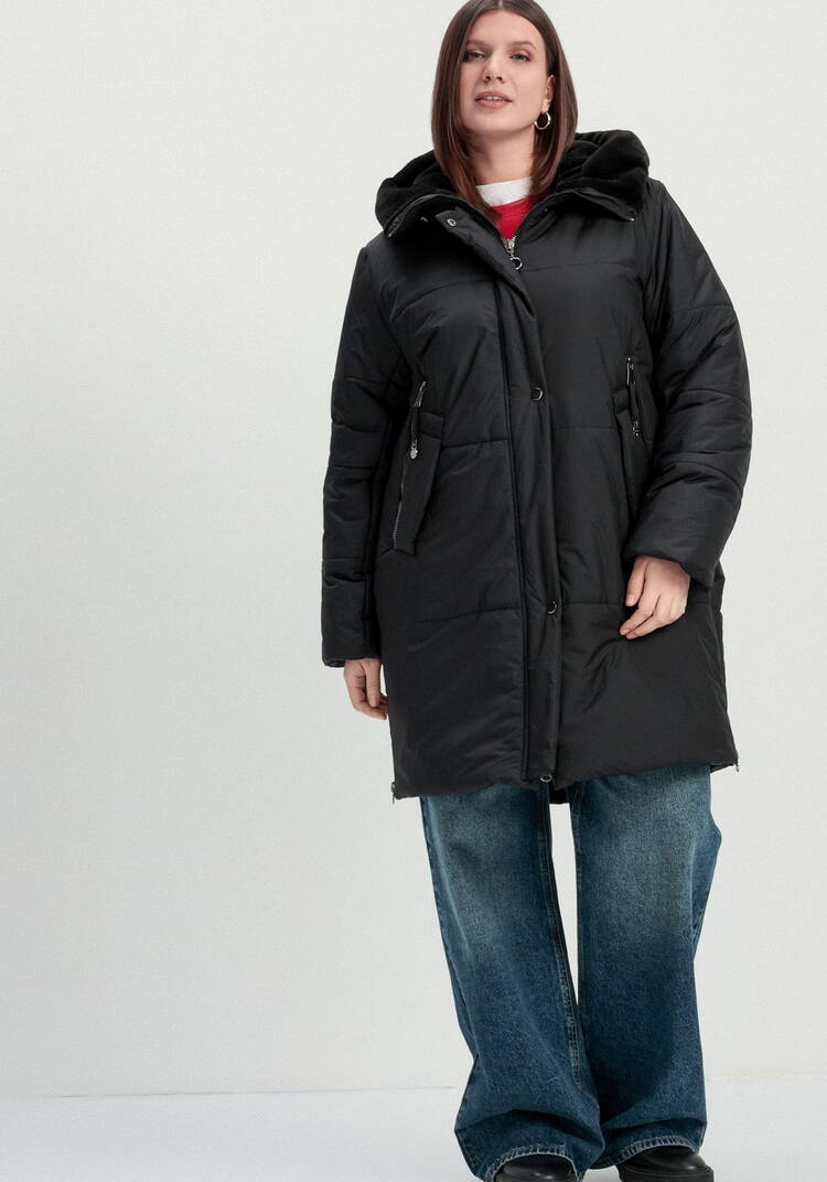 Пальто удлиненное с меховым капюшоном шир.  750, рис. 23