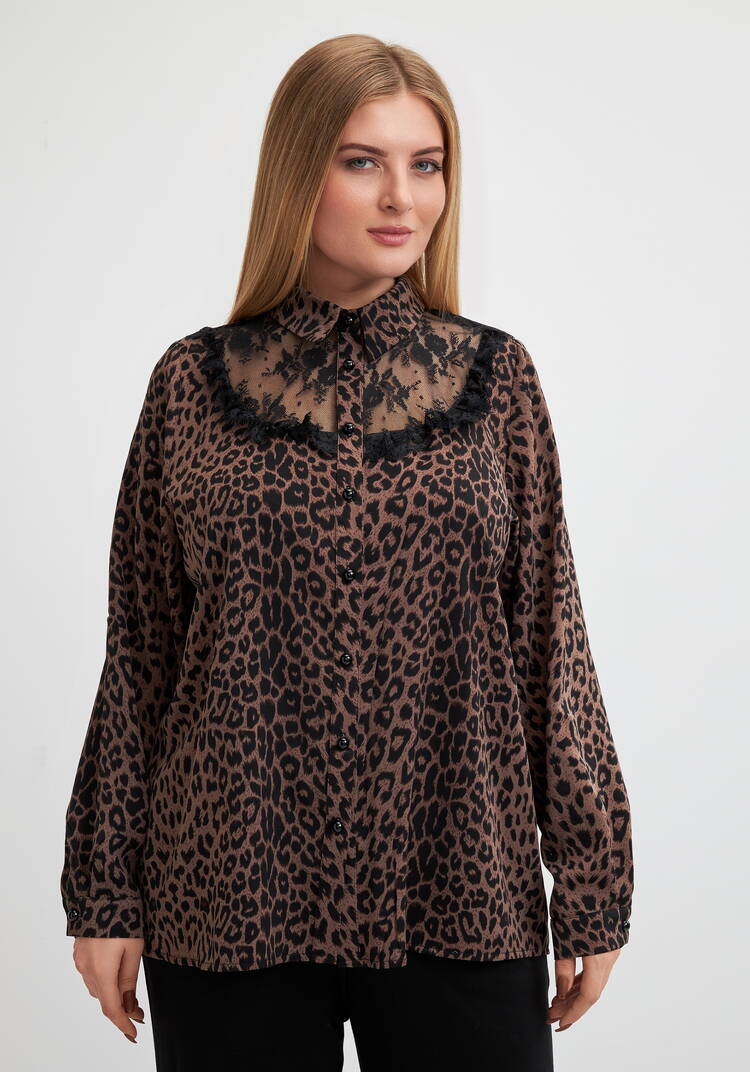 Блуза с анималистическим принтом и кружевом шир.  750, рис. 5