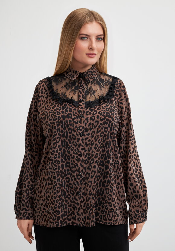 Блуза с анималистическим принтом и кружевом шир.  580, рис. 5